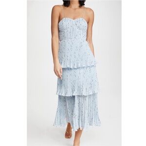 Self-Portrait Sky Blue Tiered Midi Dress